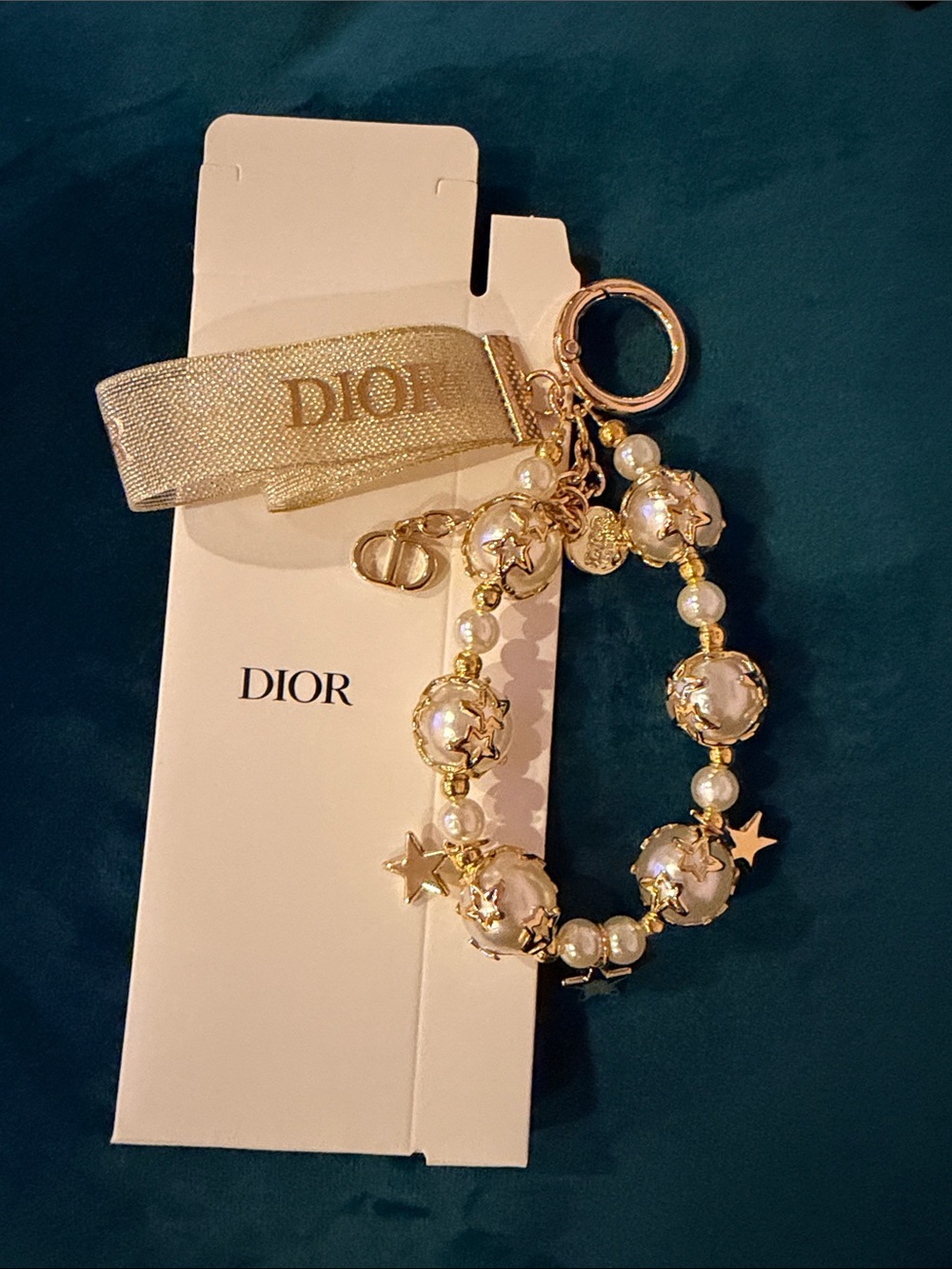 Dior Gold and Pearl Star Charm Bracelet Key Holder